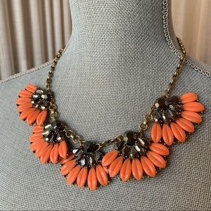 J Crew Floral Fan Statement Necklace Coral Black